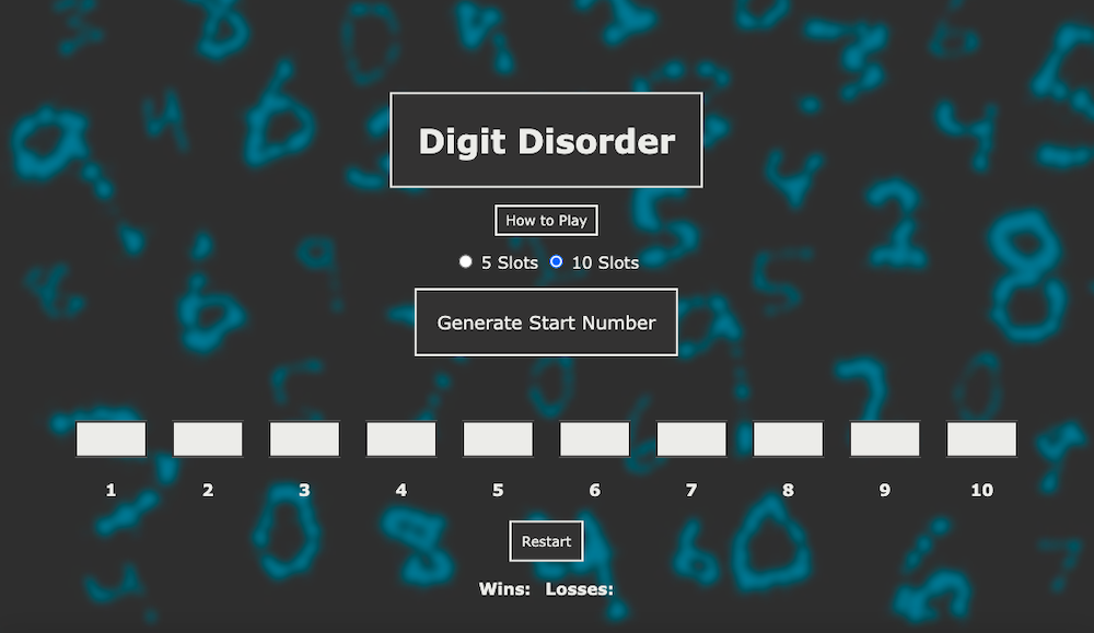 An image of the Digit Disorder landing screen.